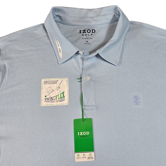 Izod Golf Polo Shirt Mens XL Blue Performance UPF50 SwingFlex Stretch Activewear - Picture 3 of 9